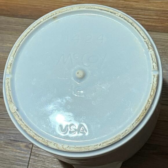 Vintage McCoy Lancaster Colony crock canister cookie jar. 1974-85. White & green - Picture 4 of 8